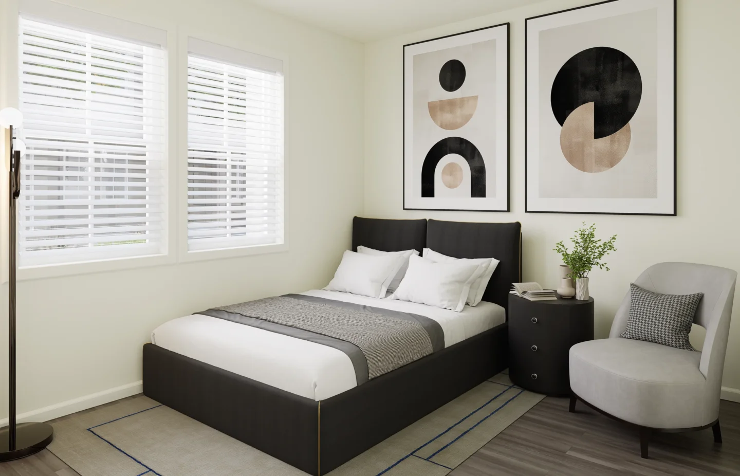 Modern secondary bedroom with natural light at The Peaks at Canyons in Castle Pines, CO
