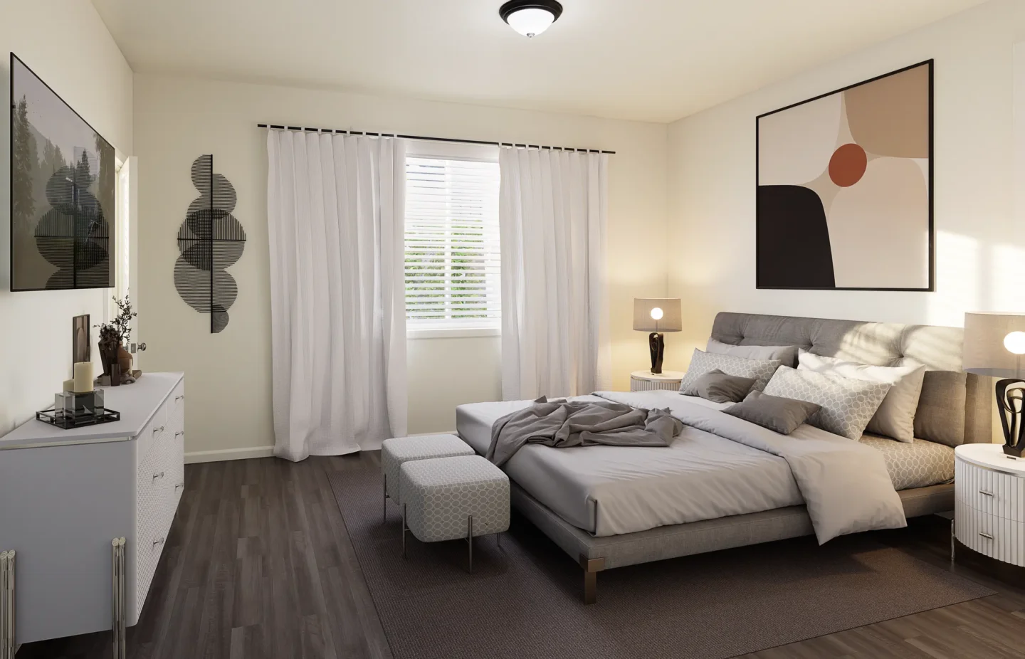 Spacious primary bedroom with modern finishes at The Peaks at Canyons townhomes